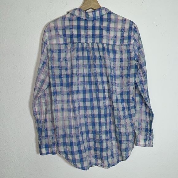 Anthropologie Blue Plaid Long Sleeve Button Down Sz. M - Picture 6 of 7